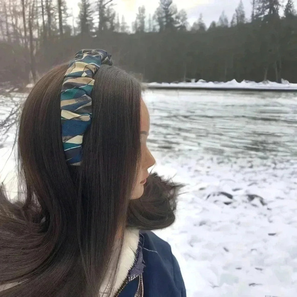 Artisan Handcrafted Geometric Multi-Color Scrunchy Headband Crown Hair Accessory - Picture 1 of 9